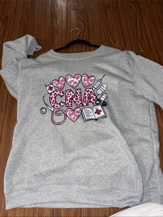 Tops - CNA Graphic Sweatshirt - Gray with Pink Hearts